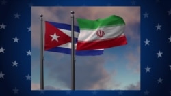 Las banderas de Cuba e Irán con la insignia estadounidense de fondo. (Ilustración/Envato)
